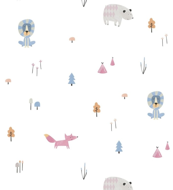 Papel pintado leones con osos y zorros - Forest Pals 128849