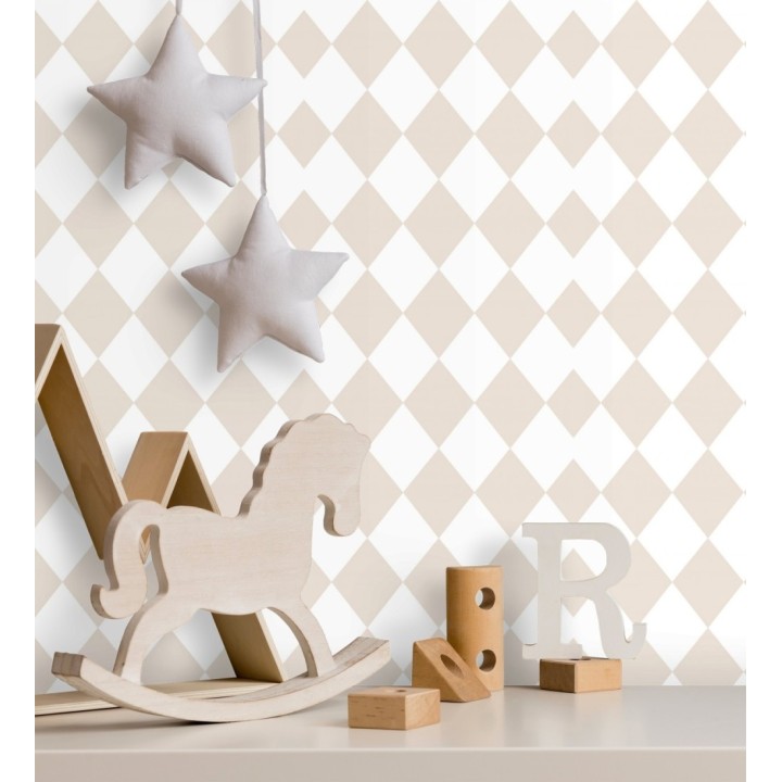 Papel pintado de rombos beige y blanco - Sochi 128866