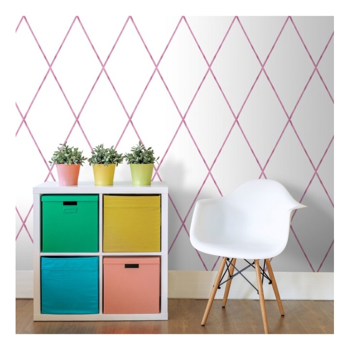 Papel pintado rombos grandes color fucsia - Rommel 128867