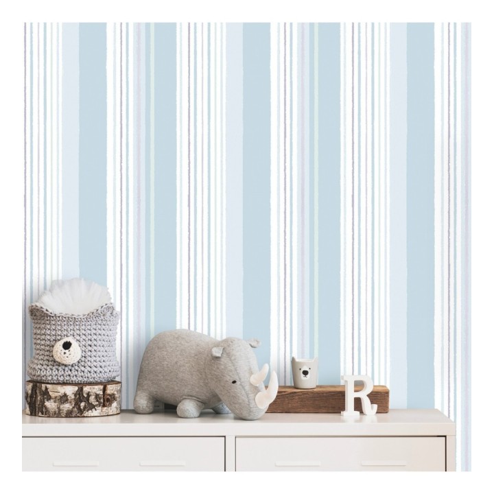 Papel pintado multirayas color celeste - Emmett Stripes 128871