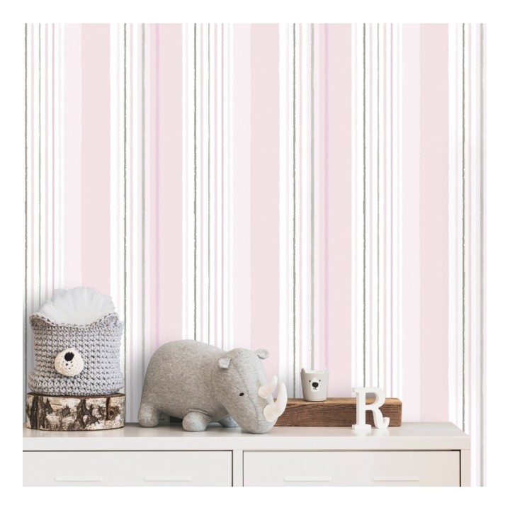 Papel pintado multirayas color rosa - Emmett Stripes 128872